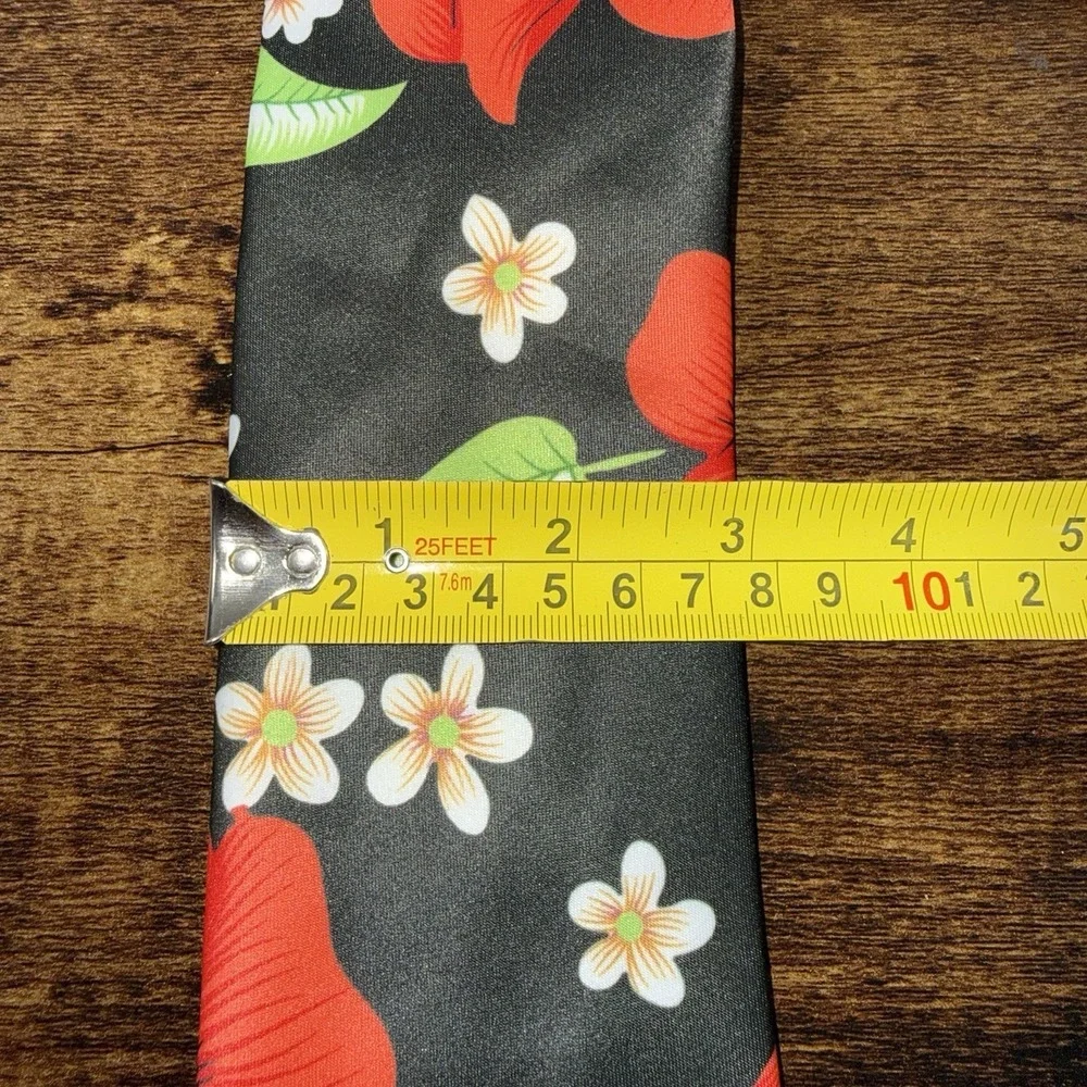Hi-Tie Floral Tie & Pocket Square Set Black Red Flower Neck Tie Handkerchief Men